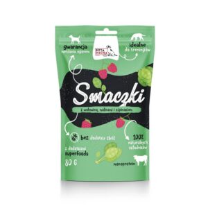 Syta Micha -  Smaczki dla psa z wołowina, malinami i szpinakiem 80g