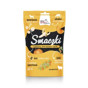 Syta Micha -  Smaczki dla psa z jagnięciną, dynią, bananem i morelą 80g