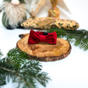 Mucha welur czerwony, 21cm-25cm, kokarda mała