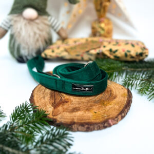 Smycz Miejska krótka 120cm - szerokość 2,5 cm, welur zielony mocny karabińczyk